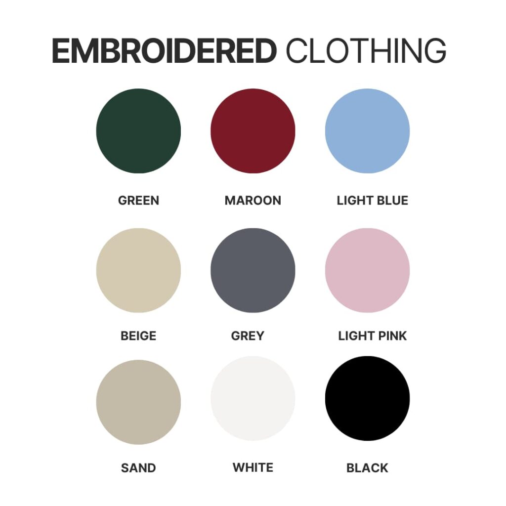 Embroidered clothing color chart - Shih Tzu Merch