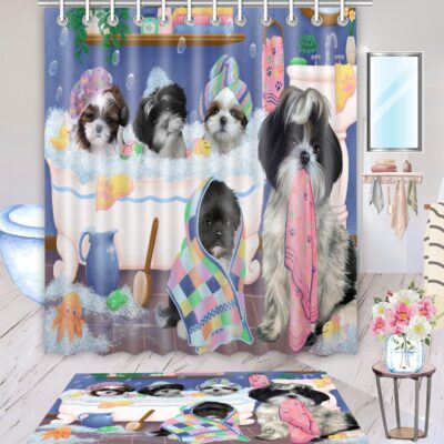 Shih Tzu Dog Bathing Shower Curtain