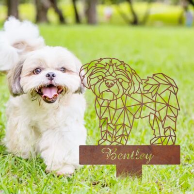 Shih Tzu Geometric Garden Stake Metal Sign