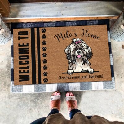 Custom Black White Shi Tzu Doormat